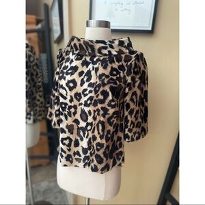 Trina Turk Faux Leopard Roll-Neck 1/2-Sleeve Top sz S